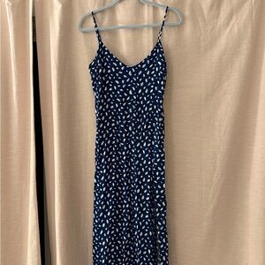 Reformation Navy and White Leaf Print Maxi Dress